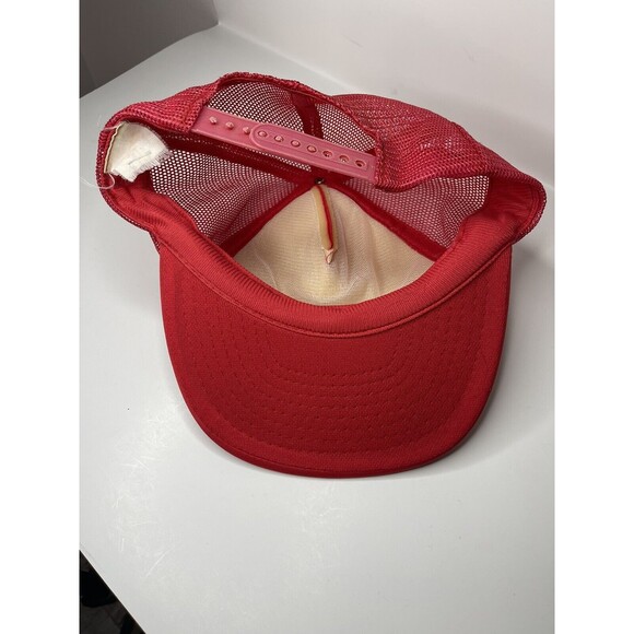 Vintage 80s Trucker Hat Red Mesh Snapback "THINK and Surprise Us All" Sarcasm - Picture 4 of 5